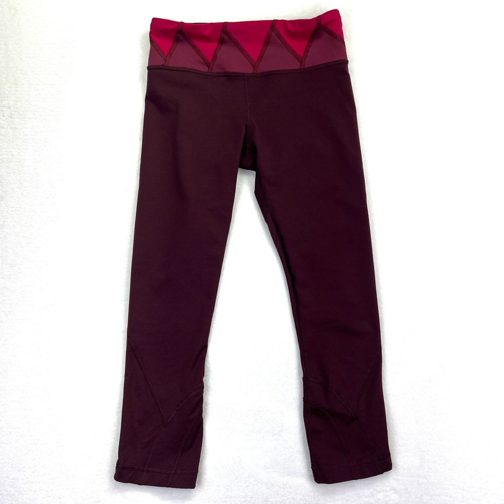Lululemon Run Inspire Crop II Leggings Size 4 Bordeaux Drama Pink Zig Zag Waist